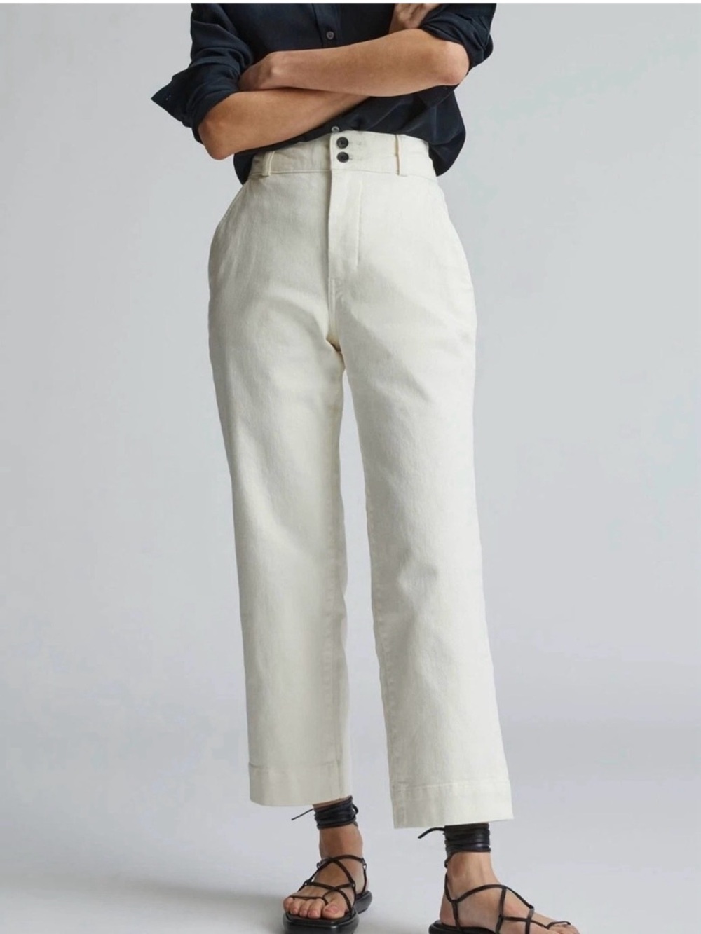 Everlane Womens The Organic Straight-Leg Pant Crop Bone Ivory | Size 6